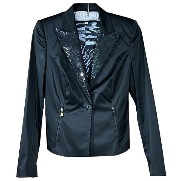John Richmond Jackets & Blazers - John Richmond Sequined Lapel Black Sateen Blazer Jacket Made in Italy - MINT